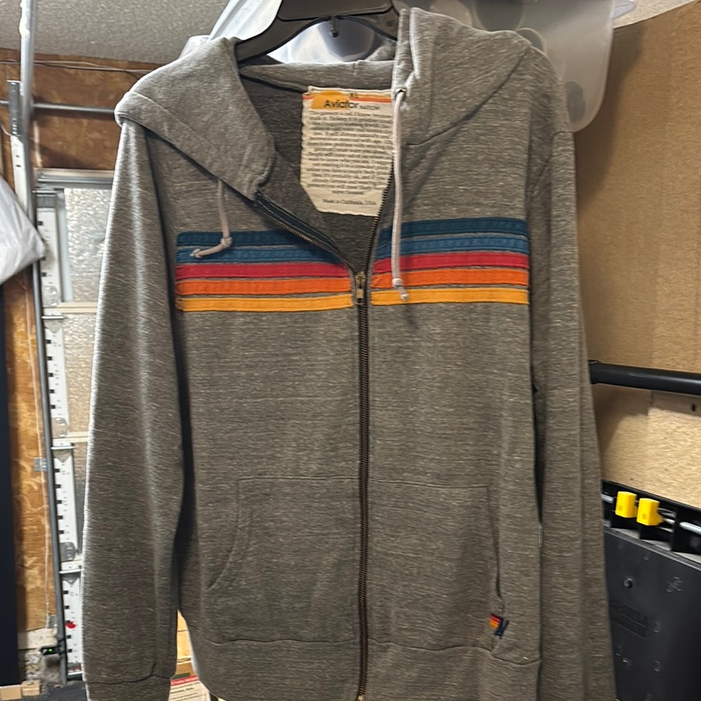 Aviator Nation Gray Hoodie with Multicolor Stripes